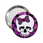 Pink Polka Dot Bow Skull 2.25  Handbag Mirror