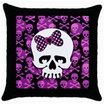 Pink Polka Dot Bow Skull Throw Pillow Case (Black)