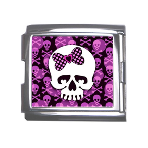 Pink Polka Dot Bow Skull Mega Link Italian Charm (18mm) from ArtsNow.com Front