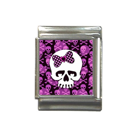 Pink Polka Dot Bow Skull Italian Charm (13mm) from ArtsNow.com Front