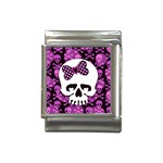 Pink Polka Dot Bow Skull Italian Charm (13mm)