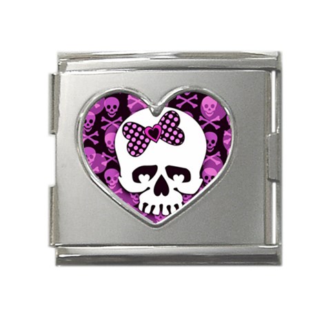 Pink Polka Dot Bow Skull Mega Link Heart Italian Charm (18mm) from ArtsNow.com Front