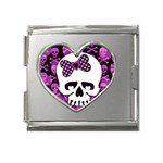 Pink Polka Dot Bow Skull Mega Link Heart Italian Charm (18mm)