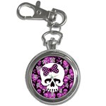 Pink Polka Dot Bow Skull Key Chain Watch