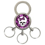 Pink Polka Dot Bow Skull 3-Ring Key Chain