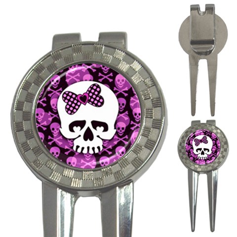 Pink Polka Dot Bow Skull 3 Front