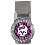 Pink Polka Dot Bow Skull Money Clip (CZ)