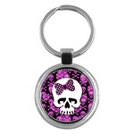 Pink Polka Dot Bow Skull Key Chain (Round)