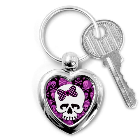 Pink Polka Dot Bow Skull Key Chain (Heart) from ArtsNow.com Front