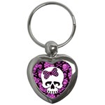 Pink Polka Dot Bow Skull Key Chain (Heart)