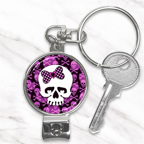 Pink Polka Dot Bow Skull Nail Clippers Key Chain from ArtsNow.com Front