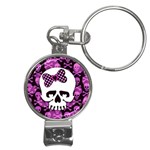 Pink Polka Dot Bow Skull Nail Clippers Key Chain