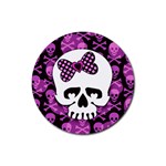 Pink Polka Dot Bow Skull Rubber Round Coaster (4 pack)
