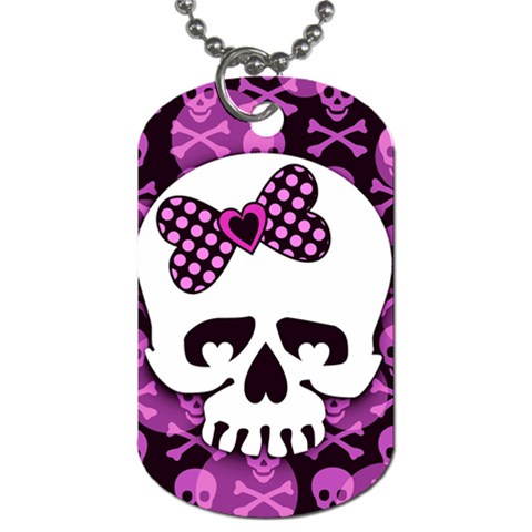 Pink Polka Dot Bow Skull Dog Tag (One Side) from ArtsNow.com Front