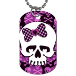 Pink Polka Dot Bow Skull Dog Tag (One Side)