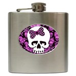 Pink Polka Dot Bow Skull Hip Flask (6 oz)