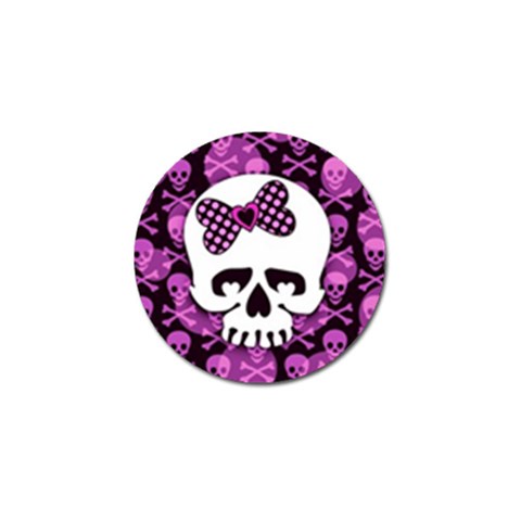 Pink Polka Dot Bow Skull Golf Ball Marker from ArtsNow.com Front