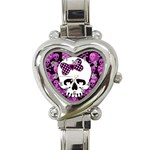 Pink Polka Dot Bow Skull Heart Italian Charm Watch