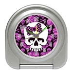 Pink Polka Dot Bow Skull Travel Alarm Clock