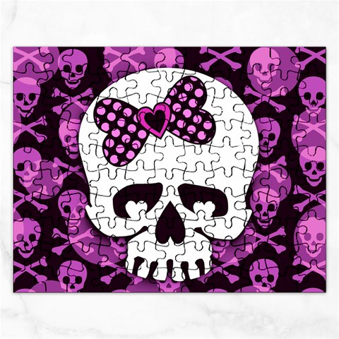 Pink Polka Dot Bow Skull Jigsaw Puzzle (Rectangular) from ArtsNow.com Front