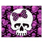 Pink Polka Dot Bow Skull Jigsaw Puzzle (Rectangular)