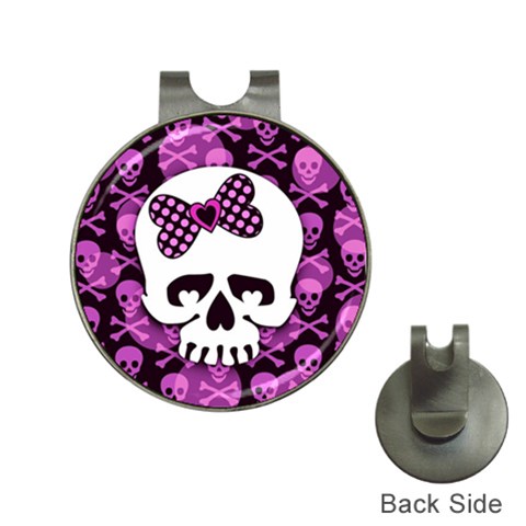 Pink Polka Dot Bow Skull Golf Ball Marker Hat Clip from ArtsNow.com Front