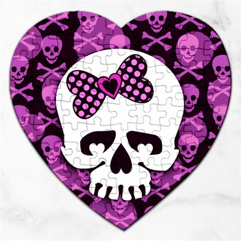 Pink Polka Dot Bow Skull Jigsaw Puzzle (Heart) from ArtsNow.com Front
