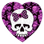 Pink Polka Dot Bow Skull Jigsaw Puzzle (Heart)