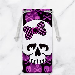 Pink Polka Dot Bow Skull Jewelry Bag from ArtsNow.com Front