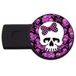 Pink Polka Dot Bow Skull USB Flash Drive Round (4 GB)