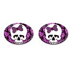 Pink Polka Dot Bow Skull Cufflinks (Oval)