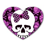 Pink Polka Dot Bow Skull Mousepad (Heart)