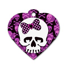 Pink Polka Dot Bow Skull Dog Tag Heart (Two Sides) from ArtsNow.com Front