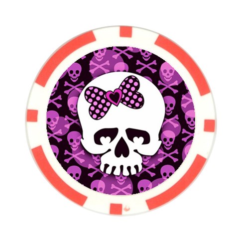 Pink Polka Dot Bow Skull Poker Chip Card Guard from ArtsNow.com Front