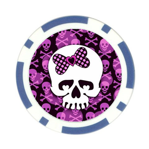 Pink Polka Dot Bow Skull Poker Chip Card Guard from ArtsNow.com Front