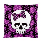 Pink Polka Dot Bow Skull Cushion Case (One Side)