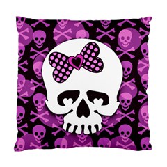 Pink Polka Dot Bow Skull Cushion Case (Two Sides) from ArtsNow.com Front