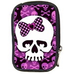 Pink Polka Dot Bow Skull Compact Camera Leather Case