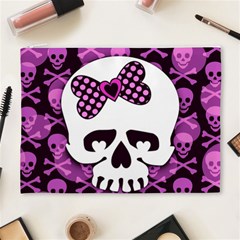 Pink Polka Dot Bow Skull Cosmetic Bag (XL) from ArtsNow.com Front