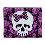 Pink Polka Dot Bow Skull Cosmetic Bag (XL)