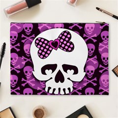 Pink Polka Dot Bow Skull Cosmetic Bag (XL) from ArtsNow.com Back