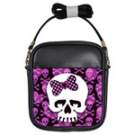 Pink Polka Dot Bow Skull Girls Sling Bag