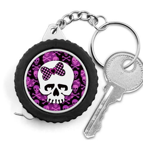Pink Polka Dot Bow Skull Measuring Tape from ArtsNow.com Front