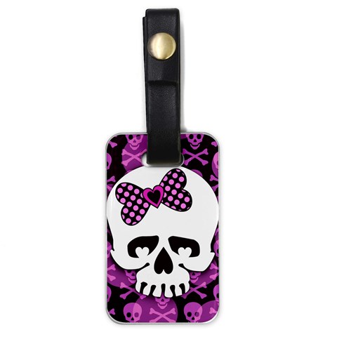 Pink Polka Dot Bow Skull Luggage Tag (one side) from ArtsNow.com Front