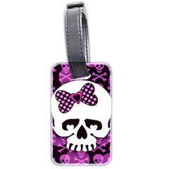 Pink Polka Dot Bow Skull Luggage Tag (two sides) from ArtsNow.com Front