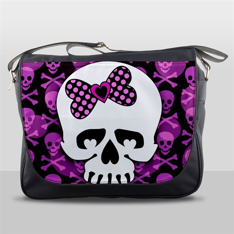 Pink Polka Dot Bow Skull Messenger Bag from ArtsNow.com Front