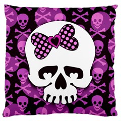 Pink Polka Dot Bow Skull Large Cushion Case (Two Sides) from ArtsNow.com Front