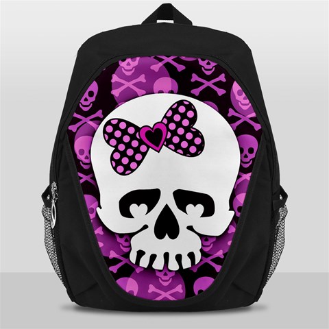 Pink Polka Dot Bow Skull Backpack Bag from ArtsNow.com Front