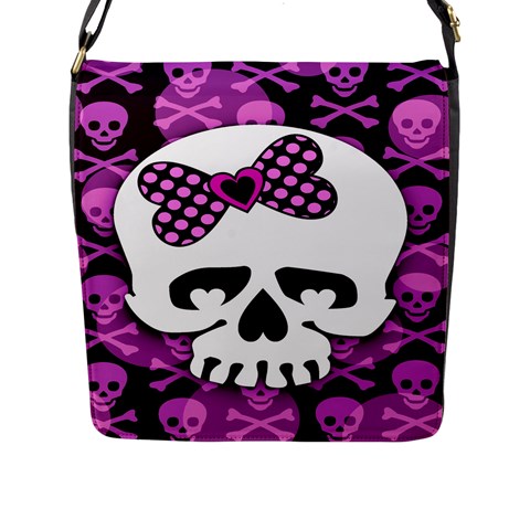 Pink Polka Dot Bow Skull Flap Closure Messenger Bag (Large) from ArtsNow.com Front