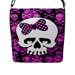 Pink Polka Dot Bow Skull Flap Closure Messenger Bag (Large)